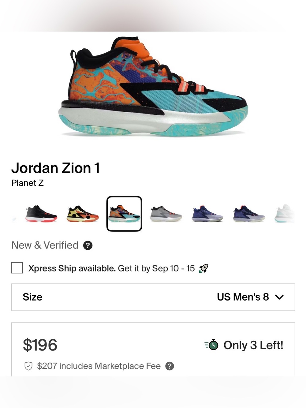Jordan Zion 1 Planet Z Men’s Basketball Sneakers in Teal, Orange & Black sz 7.5